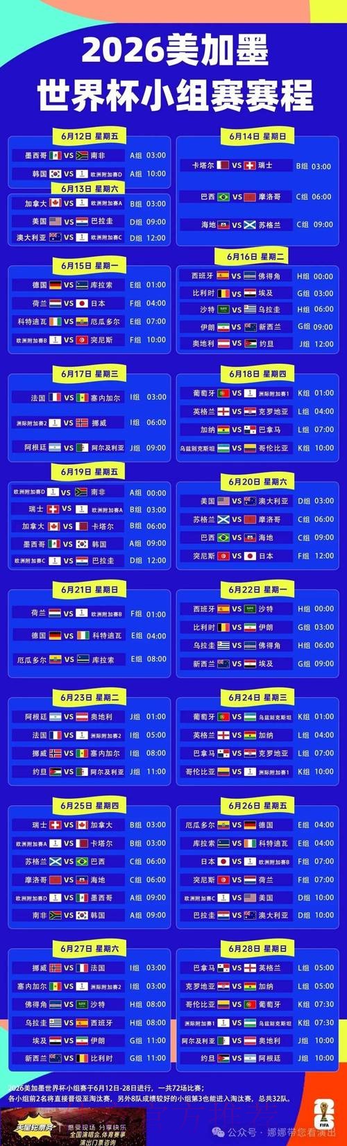 2026世界杯比赛时间完整版实时赛程免费观看 2026世界杯比赛时间完整版实时赛程免费观看